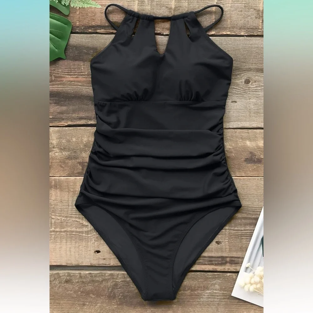 Women's One‎ Piece Swimsuit High Neck Tummy Control Swimwear Bathing Suit NWT